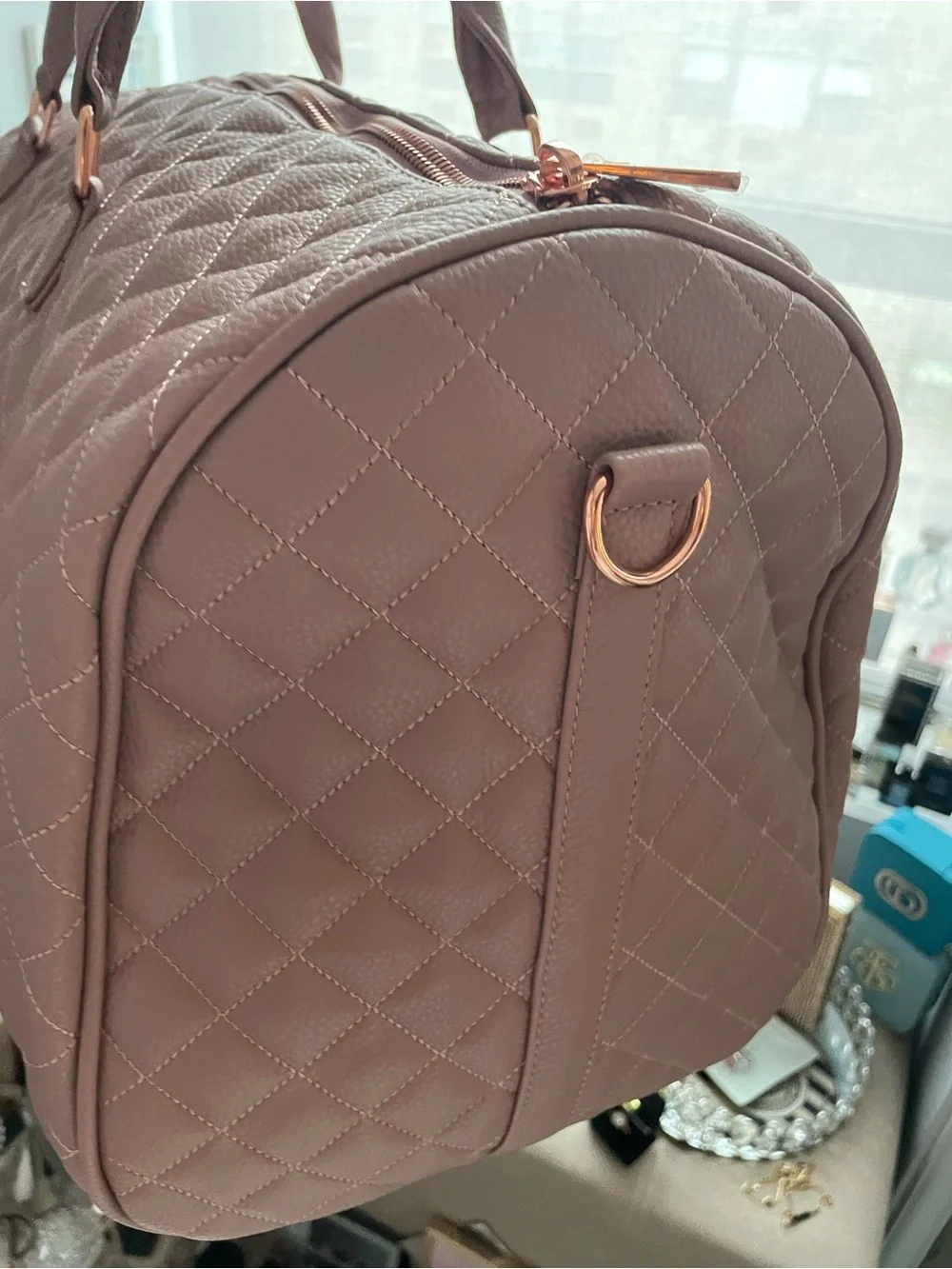 ✨💕Quilted Women's Weekender Tote Bag in Light Pink, Rose Gold Hardware💕✨NWT